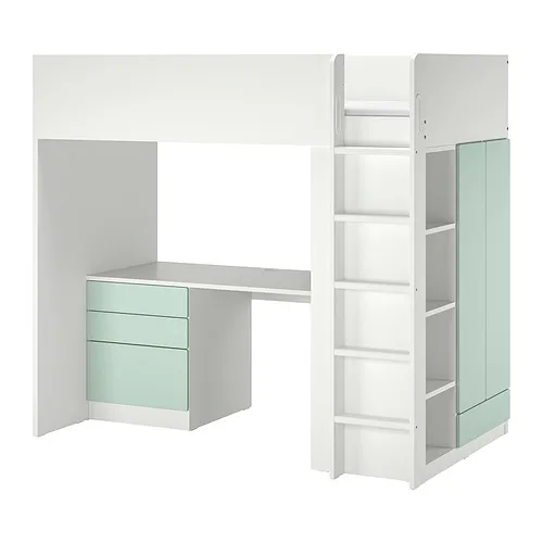 SMÅSTAD - 高腳床, 白色 淺綠色/附桌子 附四個抽屜, 90x200 公分 | IKEA 線上購物 - PE919123_S4