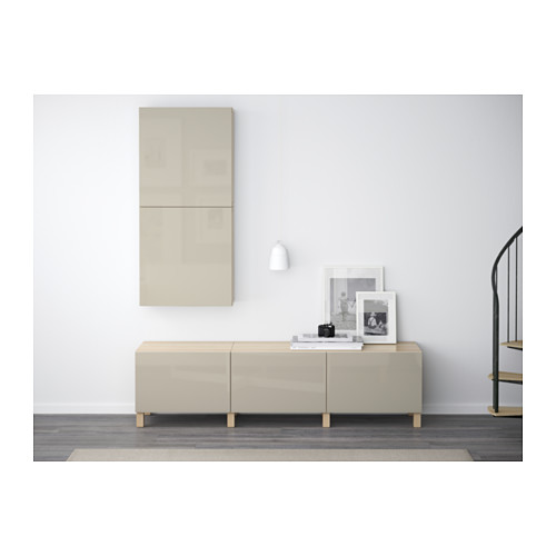 BESTÅ - storage combination with drawers, white stained oak effect/Selsviken high-gloss/beige | IKEA Taiwan Online - PE592302_S4