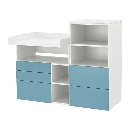 SMÅSTAD/PLATSA - 嬰兒尿布更換桌, 白色 藍色/附書櫃, 150x79x123 公分 | IKEA 線上購物 - PE919169_S4