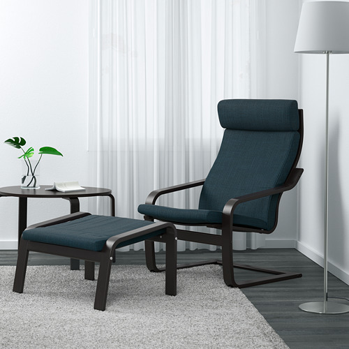 POÄNG - 扶手椅及腳凳, 黑棕色/Hillared 深藍色 | IKEA 線上購物 - PE629090_S4