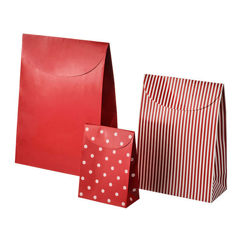 VINTERFINT - gift bag, set of 3, mixed patterns red, mixed patterns red | IKEA Taiwan Online - PE985870_S4
