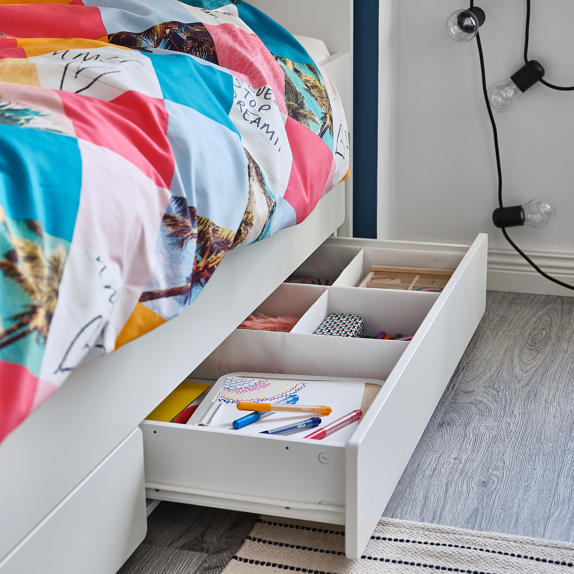 SLÄKT bed frame with underbed and storage
