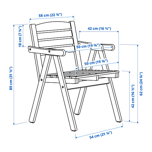 FALHOLMEN - chair with armrests, outdoor, light brown stained | IKEA Taiwan Online - PE795377_S4