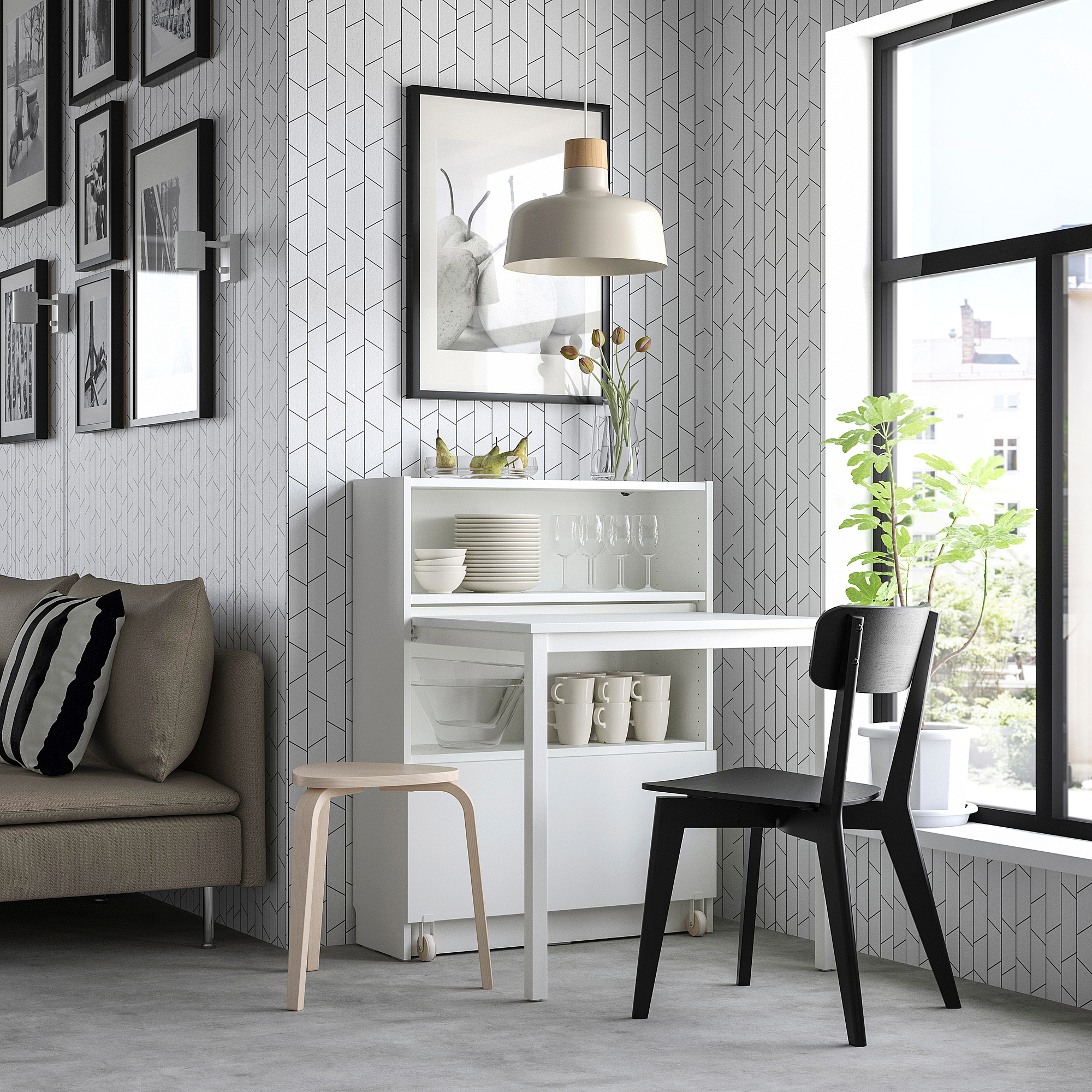BILLY bookcase with desk and drawer