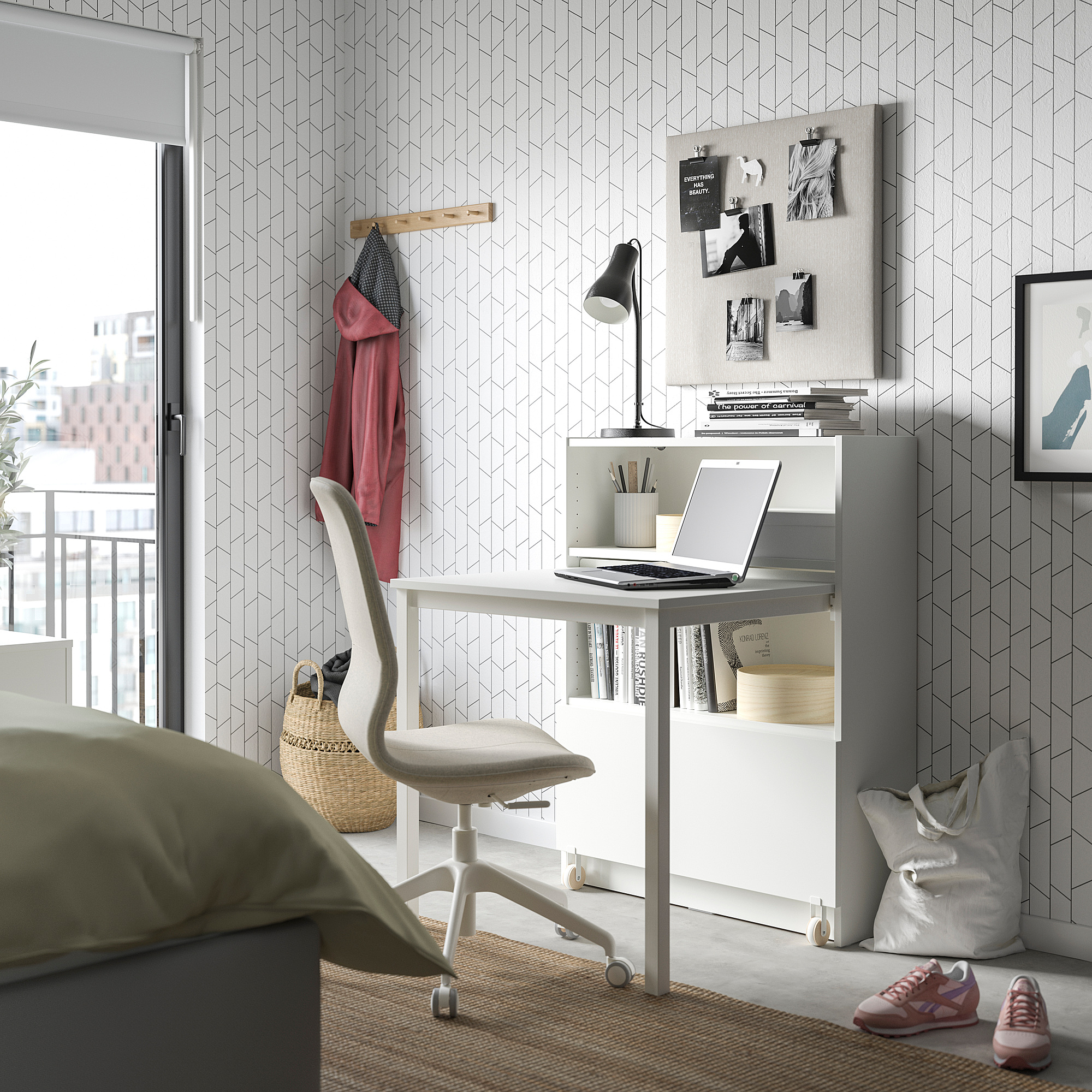 BILLY bookcase with desk and drawer