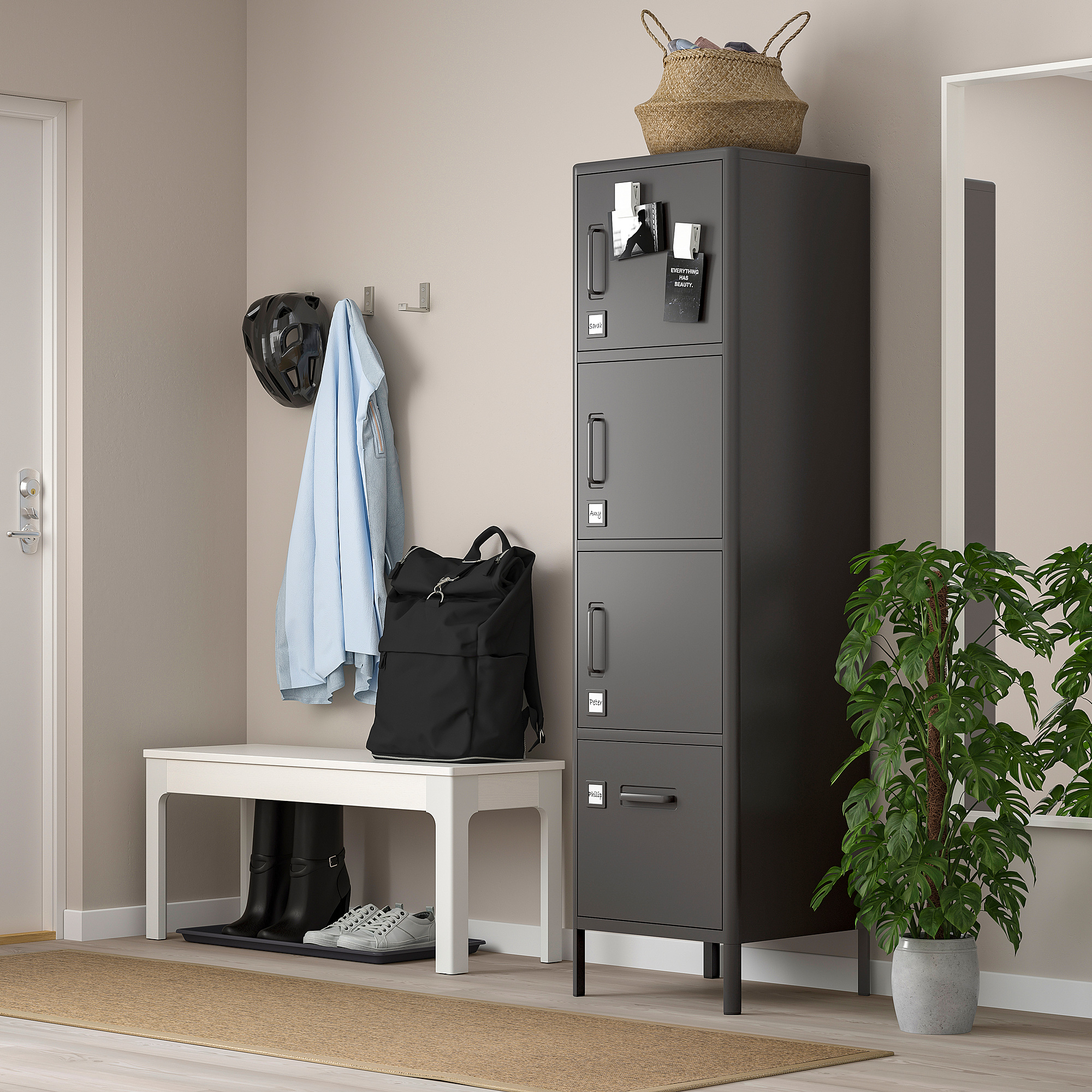 IDÅSEN high with drawer and doors, dark grey, 45x172 cm