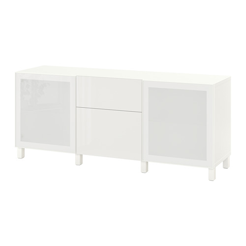 BESTÅ - storage combination with drawers, white/Selsviken/Stubbarp high-gloss/white frosted glass | IKEA Taiwan Online - PE742337_S4