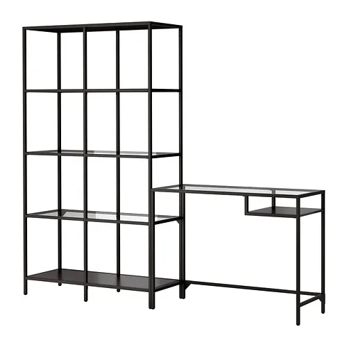VITTSJÖ - shelving unit with laptop table, black-brown/glass, 200x36x175 cm | IKEA Taiwan Online - PE301501_S4