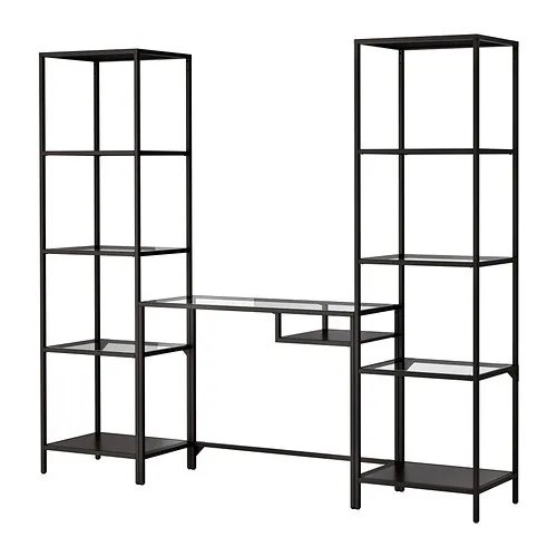 VITTSJÖ - shelving unit with laptop table, black-brown/glass, 202x36x175 cm | IKEA Taiwan Online - PE301504_S4