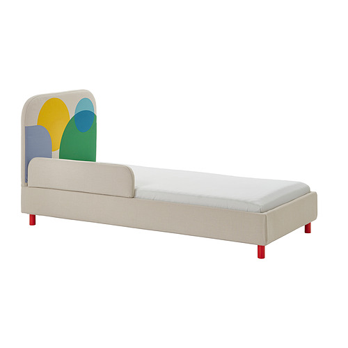 GRYSNA - upholstered bed frame, Vissle beige/multicolour, 90x200 cm | IKEA Taiwan Online - E1018121_S4