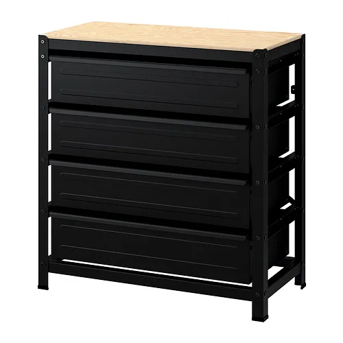 BROR - work bench with drawers, black/pine plywood, 85x40x89 cm | IKEA Taiwan Online - PE841146_S4