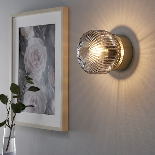 SOLKLINT - wall lamp, wired-in installation, brass/grey clear glass | IKEA Taiwan Online - PE778930_S4