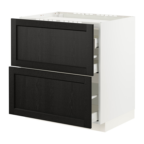METOD/MAXIMERA - base cab f hob/2 fronts/3 drawers, white/Lerhyttan black stained | IKEA Taiwan Online - PE796101_S4