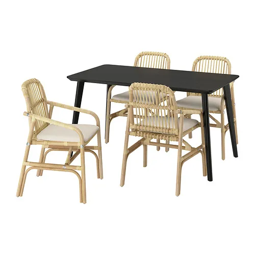 LISABO/SALNÖ - 餐桌椅組, 黑色 籐製/Gransel 自然色, 140x78 公分 | IKEA 線上購物 - PE949022_S4