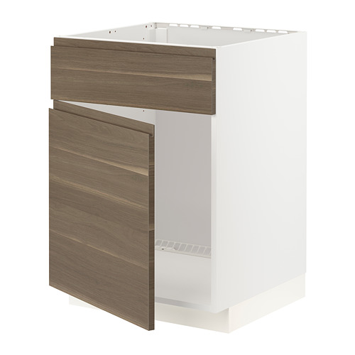 METOD - base cabinet f sink w door/front, white/Voxtorp walnut effect | IKEA Taiwan Online - PE796485_S4