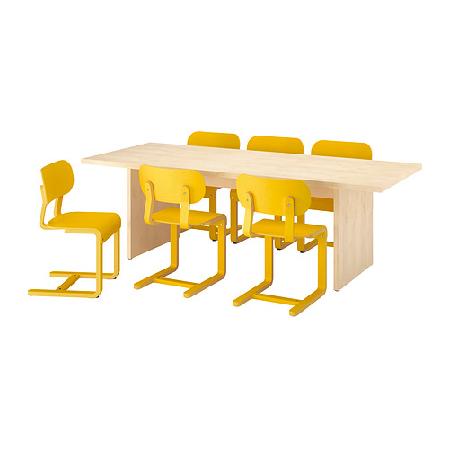 BERGSHYTTAN/LYCKAN 餐桌附6張餐椅