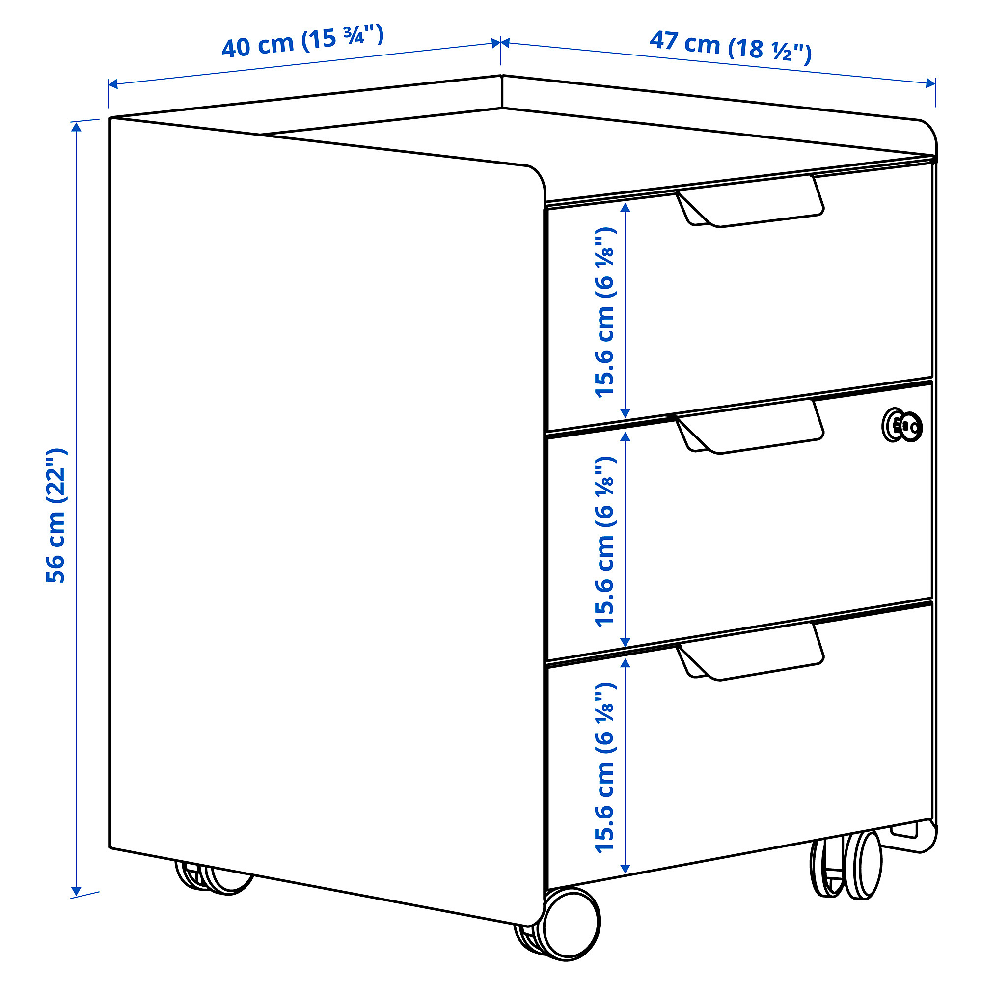 TROTTEN drawer unit w 3 drawers on castors