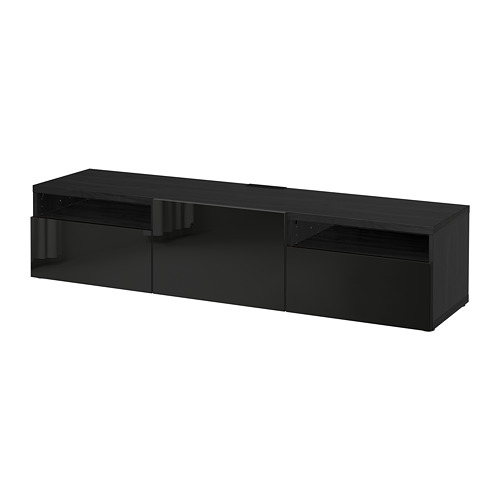 BESTÅ - TV bench, black-brown/Selsviken high-gloss/black | IKEA Taiwan Online - PE701521_S4