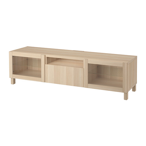 BESTÅ - TV bench, white stained oak effect/Lappviken/Stubbarp white stained oak eff clear glass | IKEA Taiwan Online - PE701566_S4