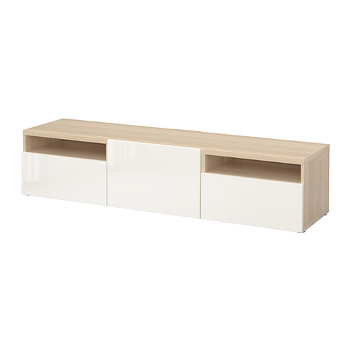 BESTÅ - TV bench, white stained oak effect/Selsviken high-gloss/white | IKEA Taiwan Online - PE701563_S4