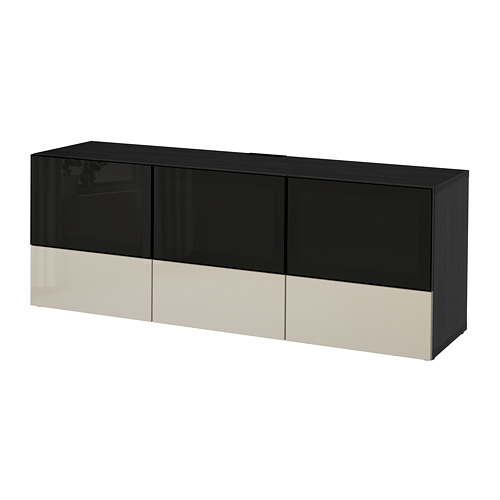 BESTÅ - TV bench with doors and drawers, black-brown/Selsviken high-gloss/beige smoked glass | IKEA Taiwan Online - PE701660_S4