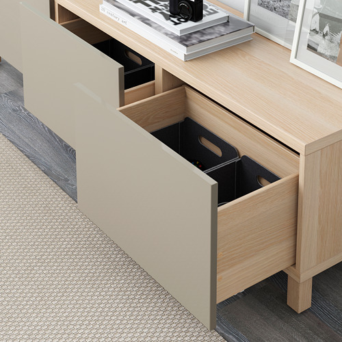 BESTÅ - storage combination with drawers, white stained oak effect/Selsviken high-gloss/beige | IKEA Taiwan Online - PE591753_S4