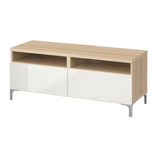 BESTÅ - TV bench with drawers, white stained oak effect/Selsviken high-gloss/white, 120x42x48 cm | IKEA Taiwan Online - PE535927_S4