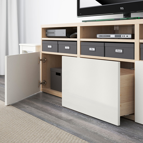 BESTÅ - TV storage combination/glass doors, white stained oak effect/Selsviken high-gloss/white frosted glass | IKEA Taiwan Online - PE591793_S4