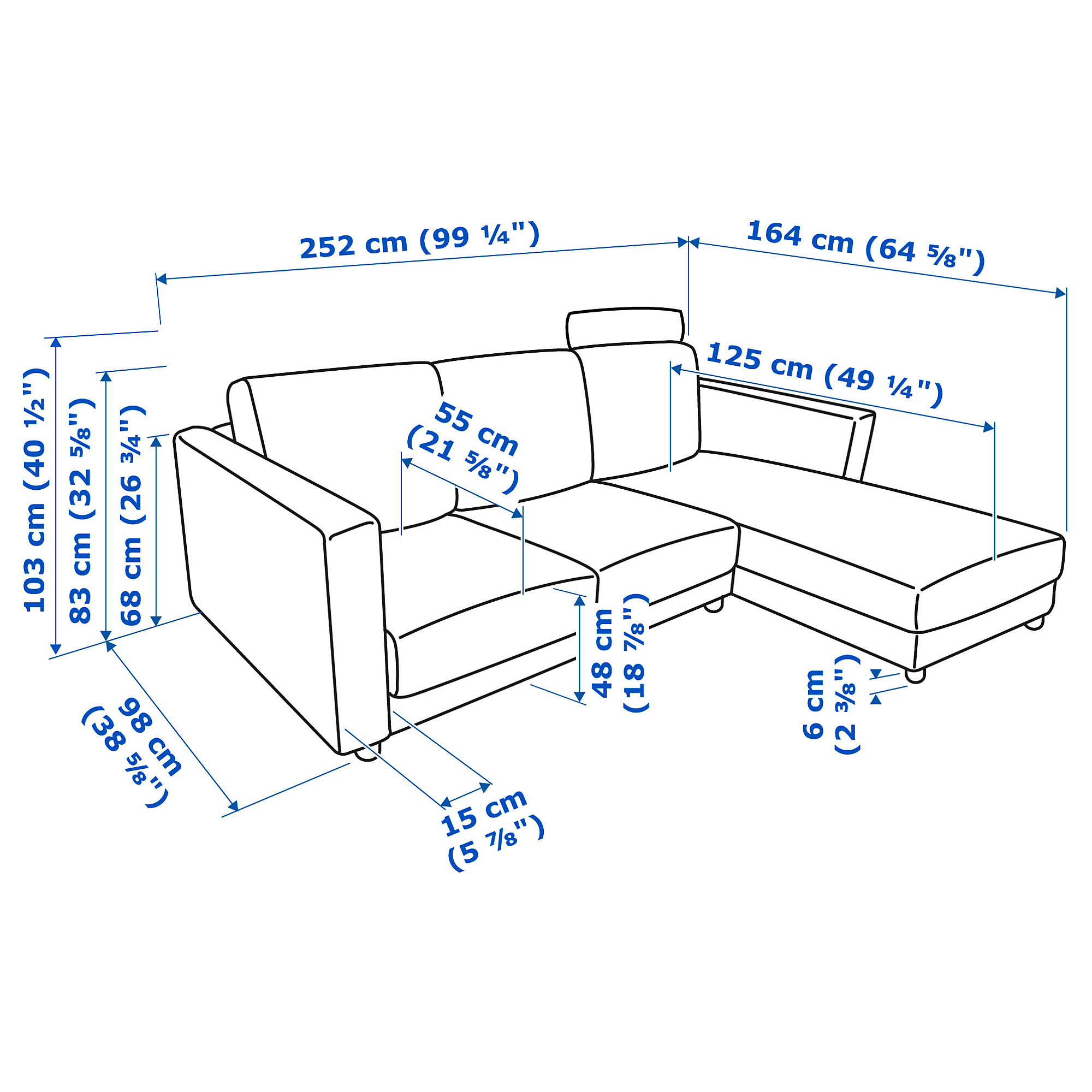 VIMLE 3-seat sofa with chaise longue