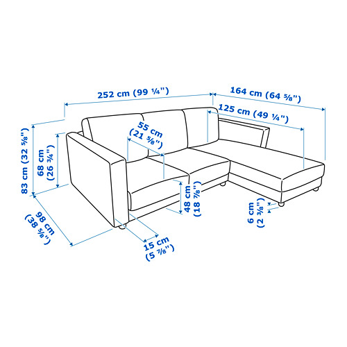 VIMLE 3-seat sofa with chaise longue