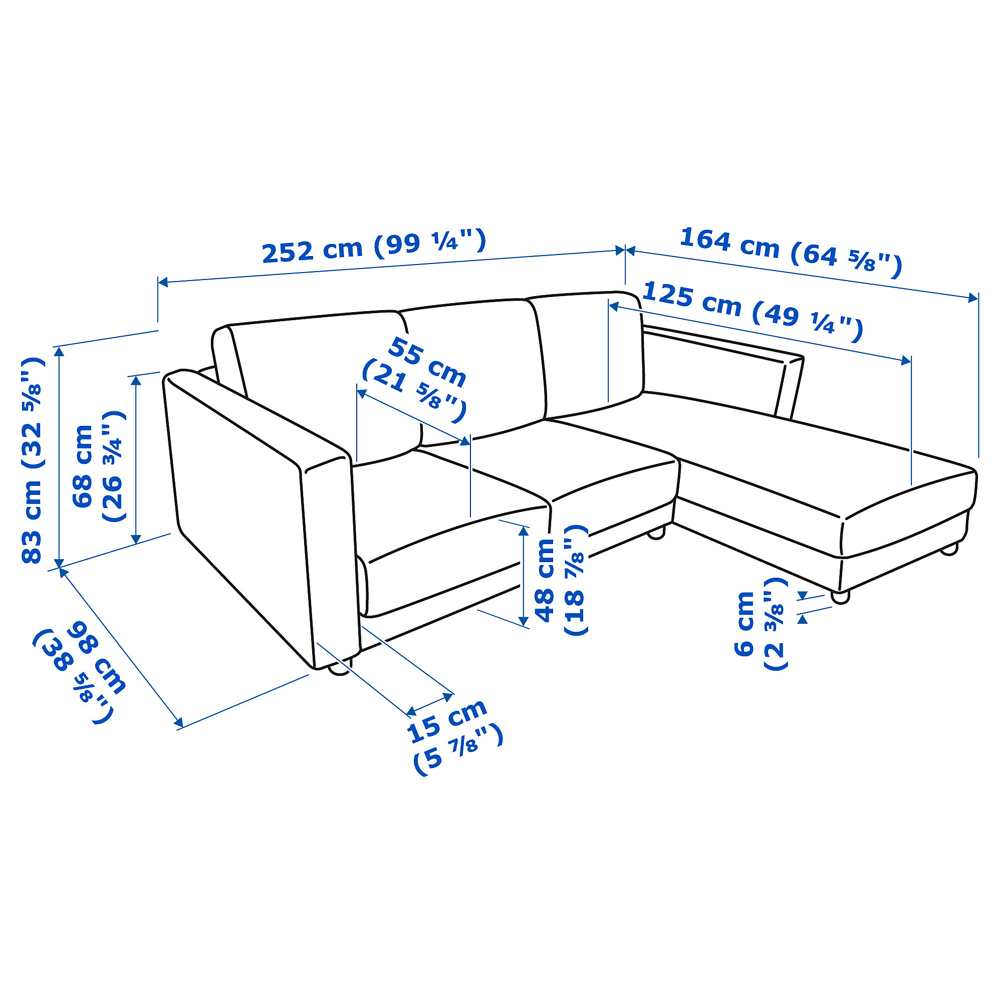 VIMLE 3-seat sofa with chaise longue