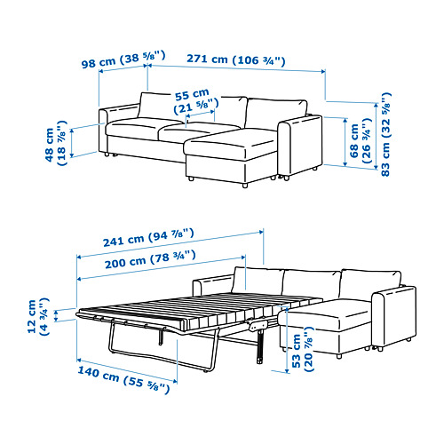 VIMLE - sleeper sofa with chaise | IKEA Taiwan Online - PE743131_S4