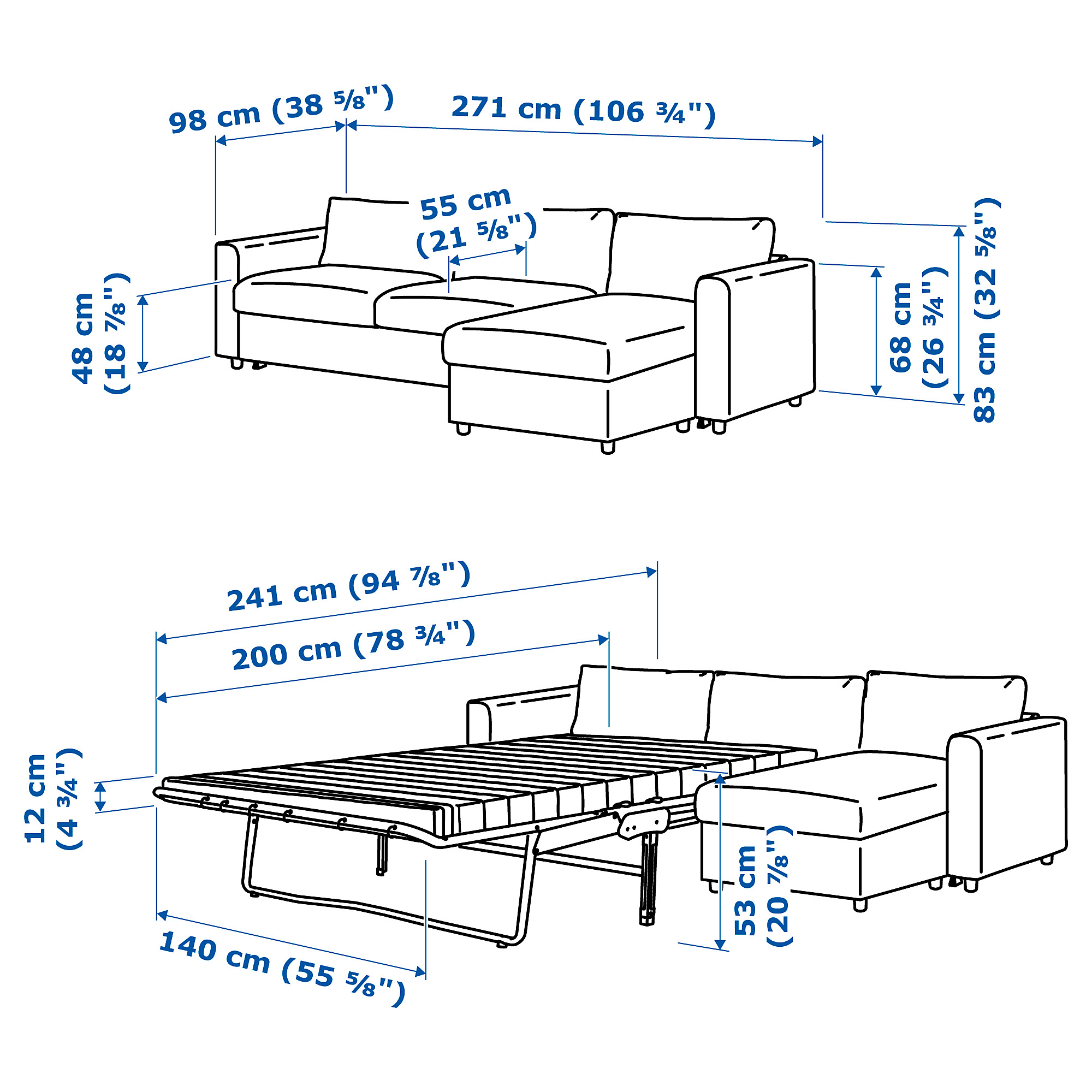 VIMLE 3-seat sofa-bed with chaise longue