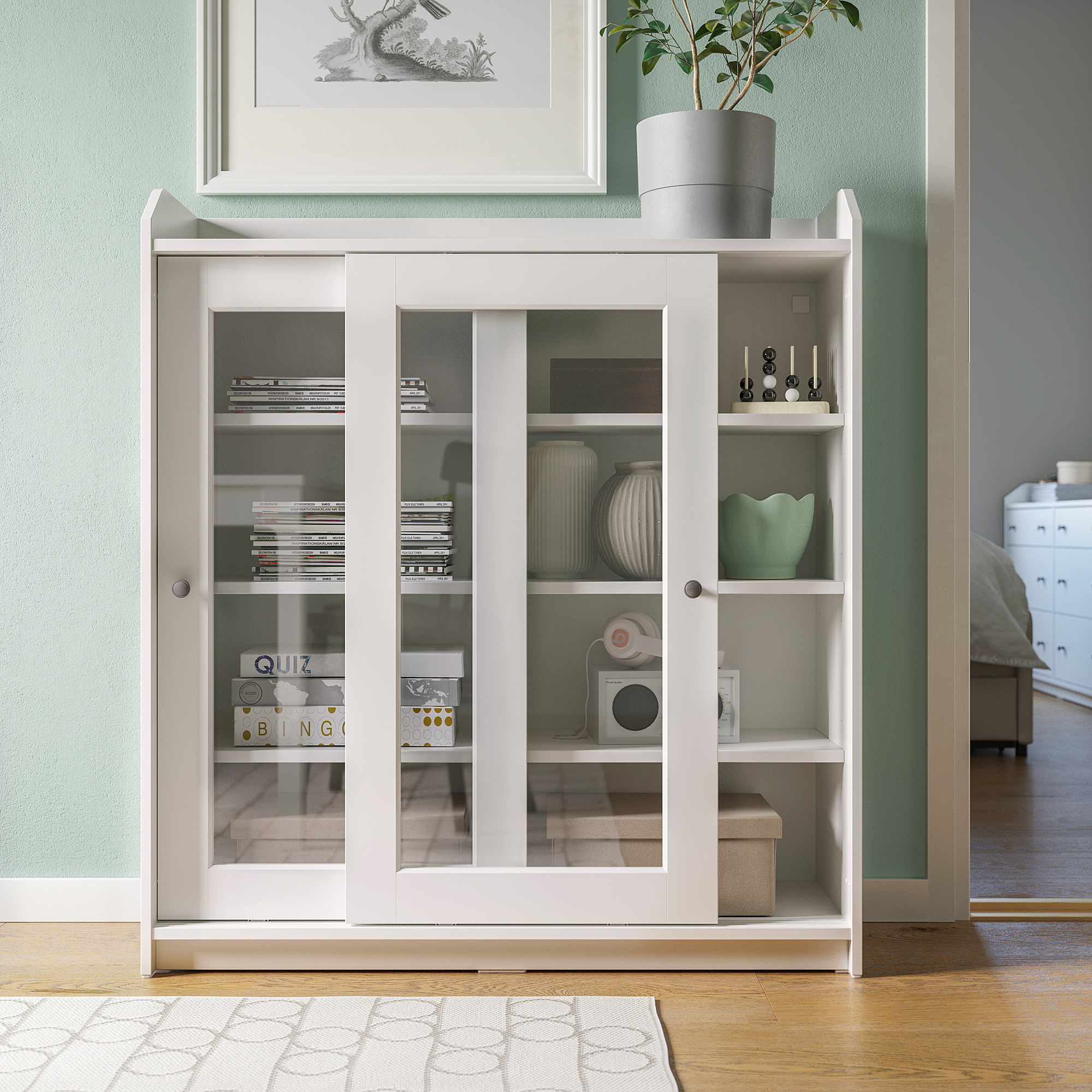 HAUGA glass-door cabinet