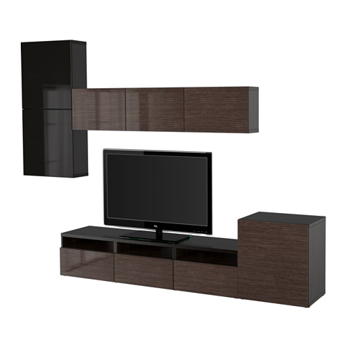 BESTÅ - TV storage combination/glass doors, black-brown/Selsviken high-gloss/brown smoked glass | IKEA Taiwan Online - PE535655_S4