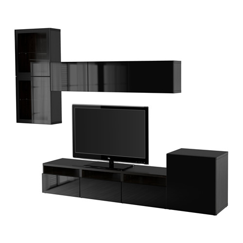 BESTÅ - TV storage combination/glass doors, black-brown/Selsviken high-gloss/black clear glass | IKEA Taiwan Online - PE535617_S4