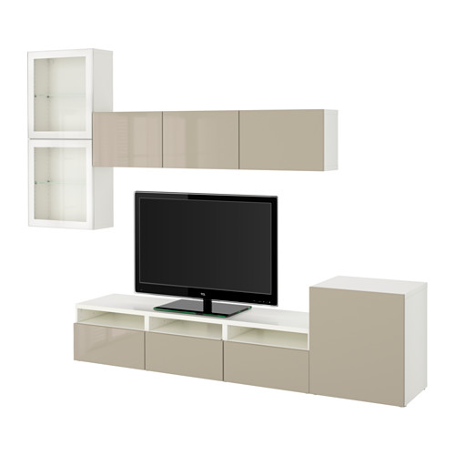 BESTÅ - TV storage combination/glass doors, white/Selsviken high-gloss/beige clear glass | IKEA Taiwan Online - PE535618_S4