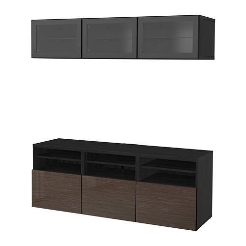 BESTÅ - TV storage combination/glass doors, black-brown/Selsviken high-gloss/brown clear glass | IKEA Taiwan Online - PE702242_S4
