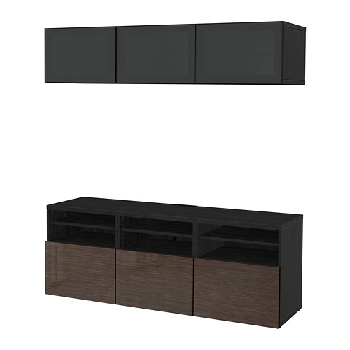 BESTÅ - TV storage combination/glass doors, black-brown/Selsviken high-gloss/brown smoked glass | IKEA Taiwan Online - PE702249_S4