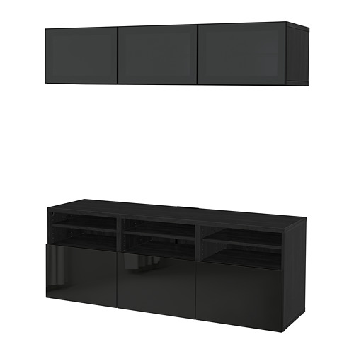 BESTÅ - TV storage combination/glass doors, black-brown/Selsviken high-gloss/black smoked glass | IKEA Taiwan Online - PE702251_S4