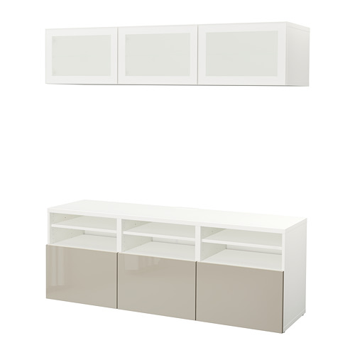BESTÅ - TV storage combination/glass doors, white/Selsviken high-gloss/beige frosted glass | IKEA Taiwan Online - PE702257_S4
