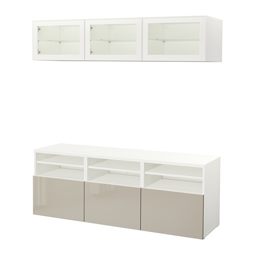BESTÅ - TV storage combination/glass doors, white/Selsviken high-gloss/beige clear glass | IKEA Taiwan Online - PE702266_S4