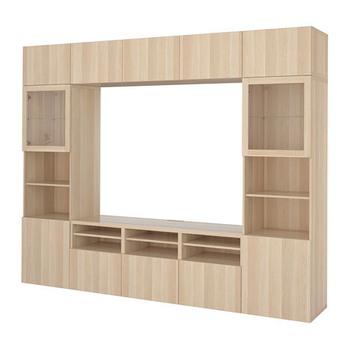 BESTÅ - TV storage combination/glass doors, white stained oak effect/Lappviken white stained oak eff clear glass | IKEA Taiwan Online - PE703193_S4