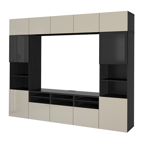 BESTÅ - TV storage combination/glass doors, black-brown/Selsviken high-gloss/beige clear glass | IKEA Taiwan Online - PE703190_S4