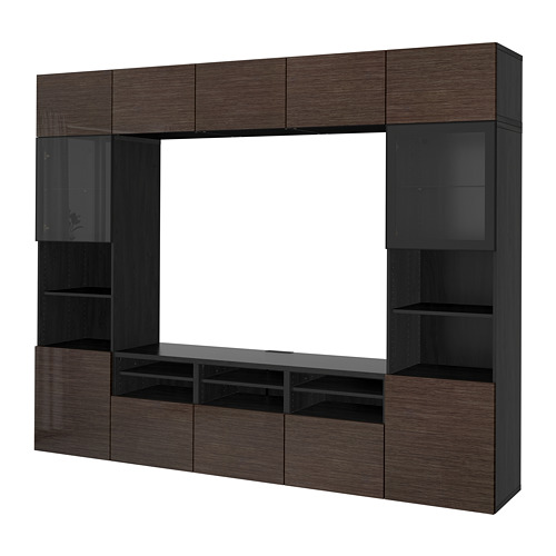 BESTÅ - TV storage combination/glass doors, black-brown/Selsviken high-gloss/brown clear glass | IKEA Taiwan Online - PE703186_S4