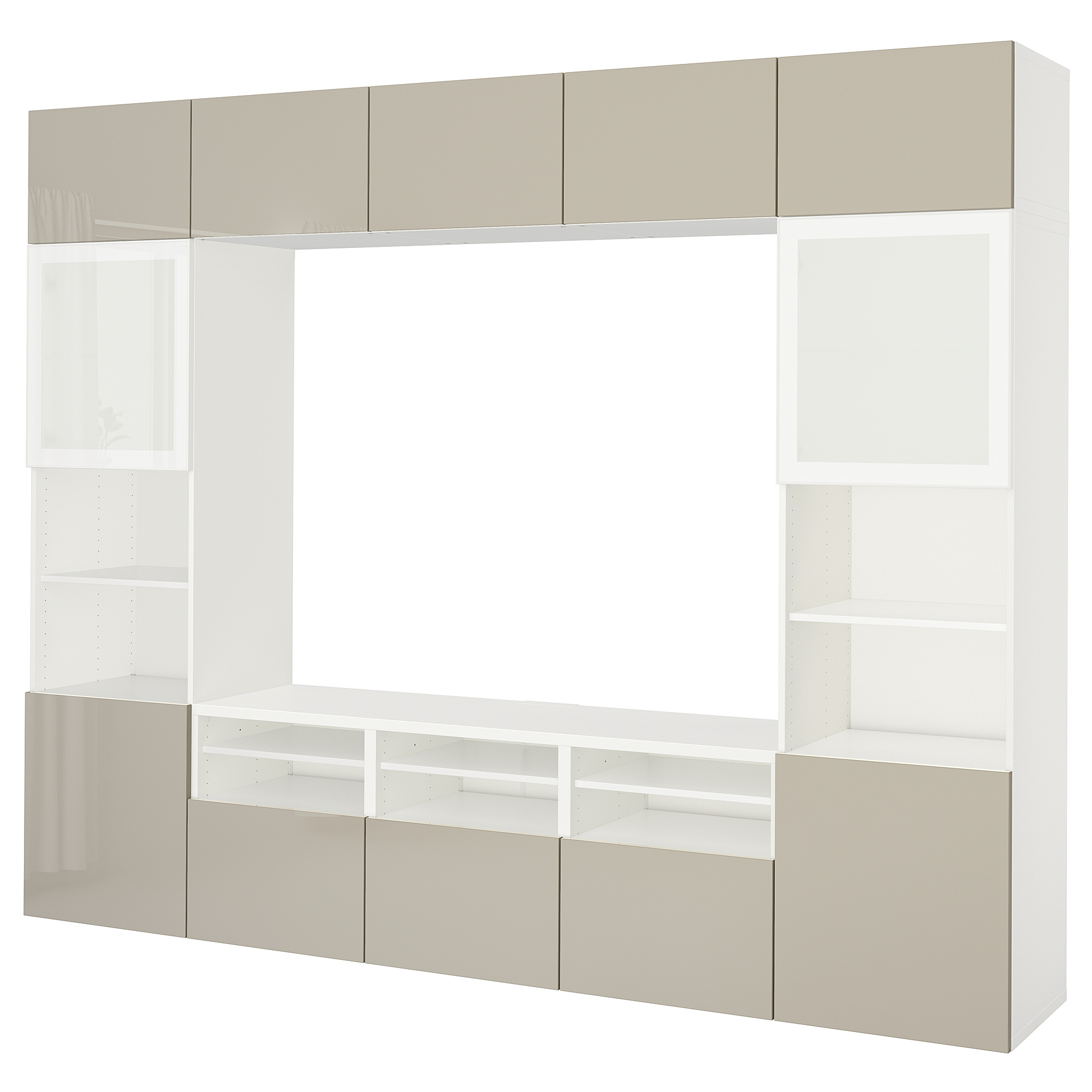 BESTÅ TV storage combination/glass doors, white/Selsviken highgloss