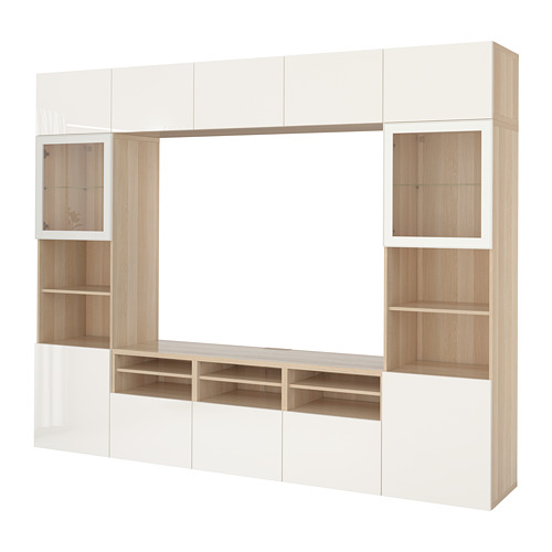 BESTÅ - TV storage combination/glass doors, white stained oak effect/Selsviken high-gloss/white clear glass | IKEA Taiwan Online - PE703209_S4
