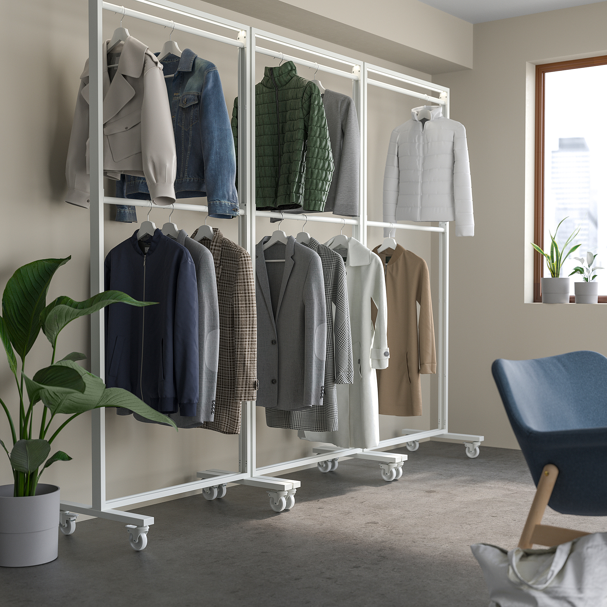 MITTZON frame w castors/coat rack/disp shlf