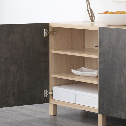 BESTÅ - storage combination with doors, white stained oak effect Kallviken/dark grey concrete effect | IKEA Taiwan Online - PE630728_S4