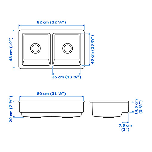 HAVSEN sink bowl, 2 bowls w visible front